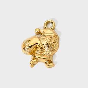 Golden Santa Claus pendant in 18K gold plated stainless steel for Christmas DIY jewelry