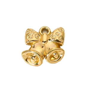 18K gold plated stainless steel bow and double bell pendant for DIY jewelry making