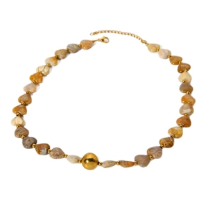 Multicolor agate heart stone necklace with gold bead and adjustable stainless steel chain