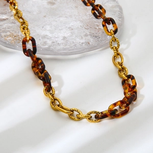 Schakelketting van luipaard acryl en 18k verguld roestvrij staal voor dames