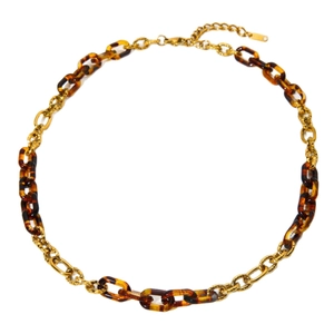 Vintage luipaard acryl en 18k vergulde roestvrijstalen ketting voor dames