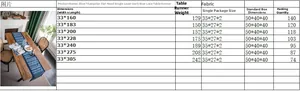 Tableau des tailles détaillé pour chemin de table floral bleu marine en sept longueurs