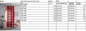 Detailed size chart for Bohemian semi-blackout curtains showing 150cm width specifications