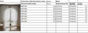 Size chart for vintage white sheer lace curtains showing various length and width dimensions