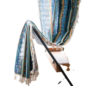 Rideau bohème en coton et lin avec rayures ethniques et bordure à franges décoratives