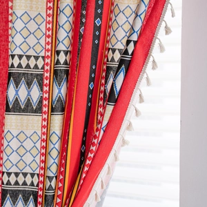 Bohemian geometric cotton linen curtain with ethnic patterns and tassels for windows