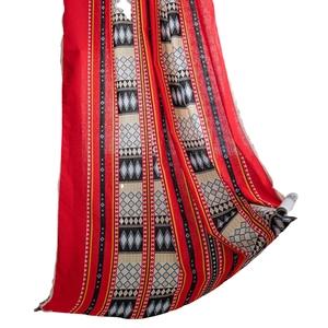 Bohemian semi-blackout kitchen curtain with red traditional Sadu geometric patterns