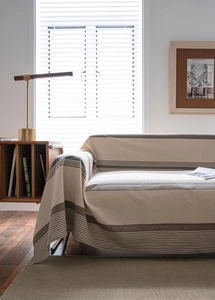 Detailed close-up of coffee striped woven sofa cover fabric showing premium texture