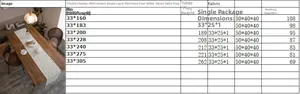Size guide table for lemon print table runner with white tassels and multiple dimensions