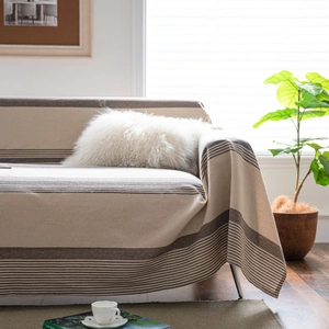 Modern coffee brown striped sofa cover made of durable scratch-resistant cotton fabric