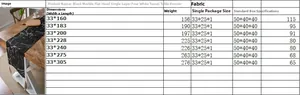 Size chart for black marble print table runner with white tassels and flat edge
