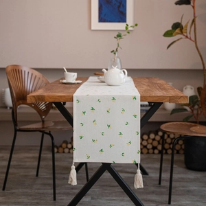Pastoral Floral Lemon Pattern Table Runner Polyester Cotton Table Cover With Tassels For Kitchen Dining Wedding Home Decor