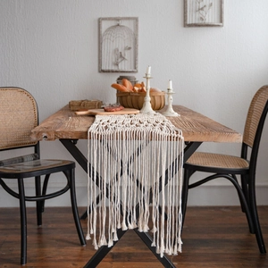 Boho Macrame Table Runner Hand-Woven Cotton Rope Tablecloth With Tassels For Wedding Banquet Kitchen Dining Home Decor