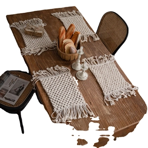 Handwoven macrame table runner with tassels for bohemian style wedding and home decor