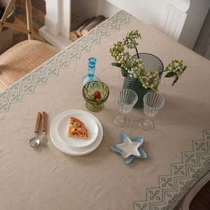 American Style Cotton Linen Tablecloth With Geometric Embroidery Rectangular Minimalist Dustproof Dining Table Cover Home Decor