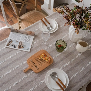 Brown striped tablecloth with white embroidery and lace hollow patterns for dining tables