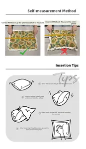 Instructional guide for measuring and inserting jacquard sunflower decorative pillow covers