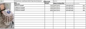 Size chart for American-style round tablecloth with quadrilateral fringe and patterns