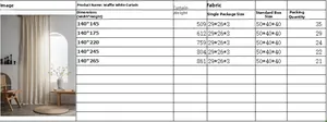Size chart showing waffle weave curtain dimensions and weights for various window heights