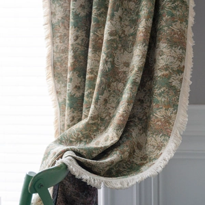 Vintage Oil Painting Floral Tassel Curtain Rod Pocket Semi-Blackout American Rural Kitchen Window Valance Home Decor