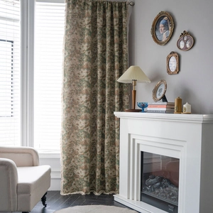 Floral oil painting curtains with green fringe for American country style windows