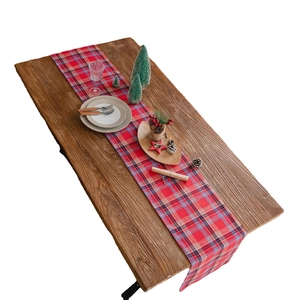 Classic red plaid table runner in rustic cotton linen for American farmhouse Christmas decor