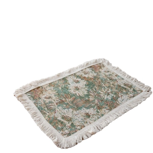 Runner da tavolo jacquard floreale con nappe e motivi botanici vintage