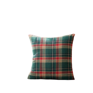 Classic green and red tartan check square cushion cover for Christmas home decor