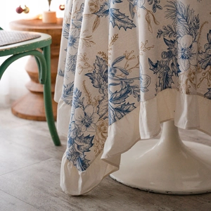 Floral pinecone print tablecloth with ruffle hem and vintage botanical patterns