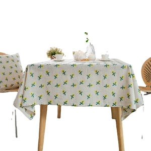 Linen cotton tablecloth featuring elegant yellow flower embroidery and floral patterns