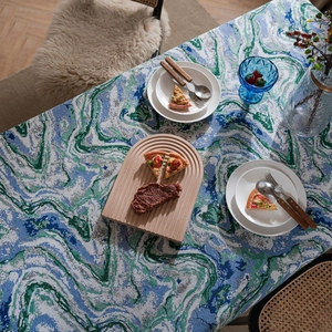 Thick American style green ink painting jacquard tablecloth with abstract marble texture