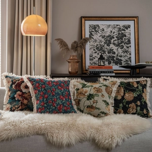 Taie d'Oreiller Jacquard Florale Rétro Américaine avec Bords à Franges Mélange Polyester Coton Housse de Coussin Décorative