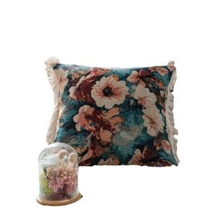 Coussin jacquard floral vintage avec glands pour canapé de salon et décor de lit