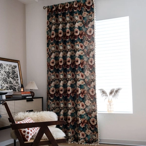 Vintage floral semi-blackout curtain with elegant tassels for living room decor