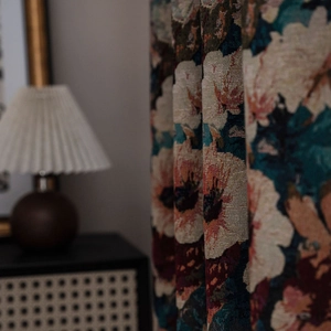 Vintage floral jacquard curtain with thick texture and retro heavy drapery fabric