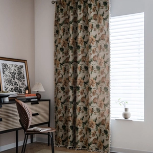Amerikanische Retro Blumen Jacquard Vorhänge Mit Quastenfransen Polyester-Baumwolle Halbverdunkelnde Fenstervorhänge Für Wohnzimmer Schlafzimmer Küche