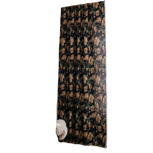 Vintage black jacquard curtain with brown floral patterns and woven texture for kitchens