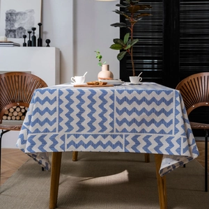 Vintage Cotton Linen Tablecloth Rectangular Nordic Geometric Zigzag Mandala Floral Leaf Pattern Dining Table Cover