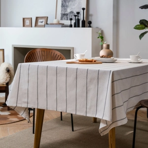 Minimalist rectangular cotton linen striped tablecloth for American style home dining