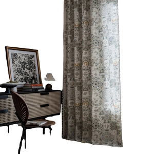 Vintage bohemian mandala printed window curtain with elegant tassels in cotton linen fabric