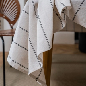 Minimalist yarn-dyed striped tablecloth with American style cotton-linen draping texture