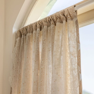 French country style daisy print semi-sheer curtains with embroidered lace for rod pocket