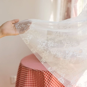 White floral lace curtain with sheer embroidery for minimalist home decor backdrop