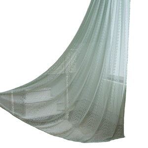 Green crochet lace curtain with geometric floral hollow pattern for windows