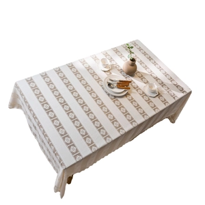 Bohemian cream crochet tablecloth with hollow geometric patterns and elegant tassels