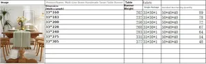 Size chart for Nordic jacquard green table runner with hollow design and tassels
