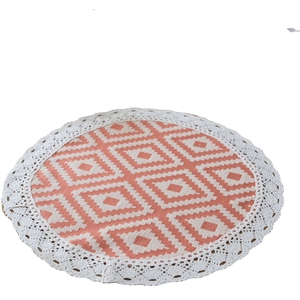 Nordic orange geometric jacquard table runner with white crochet lace edges