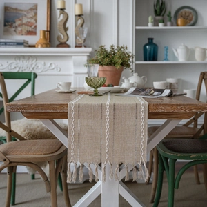 Nordic Jacquard Geometric Striped Table Runner With Tassels Polyester Boho Farmhouse Decorative Kitchen Dining Room Runner