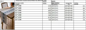 Detailed size guide table for bohemian geometric diamond table runner with tassel accents