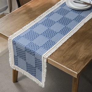 Nordic Geometric Jacquard Table Runner With Tassels Polyester Cotton Blend Rectangular Table Cloth For Dining Room Home Decor